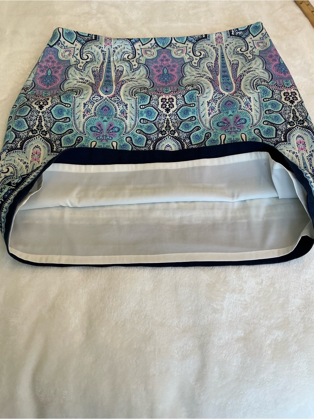 Talbots Summer Church Office A-Line Skirt Sz 12 Paisley Cotton-Blue/Lavender - Picture 9 of 12